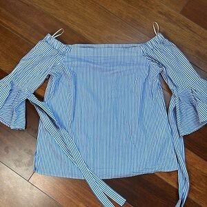 H&M Drop shoulder blue and white striped blouse size 10